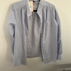 NYDJ Light Blue Pinstripe Button Down Shirt